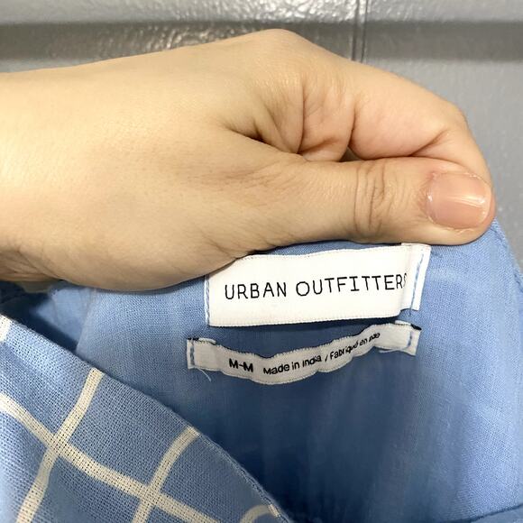 Urban Outfitters Rochelle Blue Windowpane Babydoll Sleeveless Mini Dress M - Picture 4 of 8